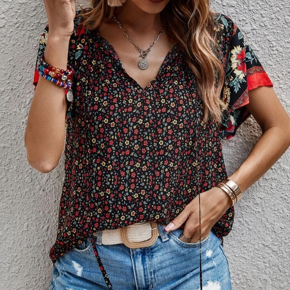 05 Boho floral Print Cottagecore blouse - Picture 7 of 11